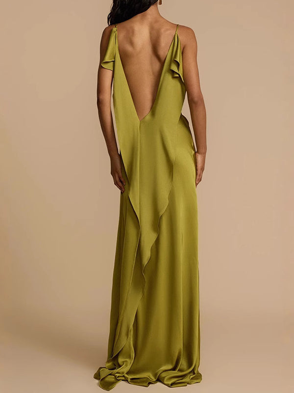 Open-Back Slit Cami Dress