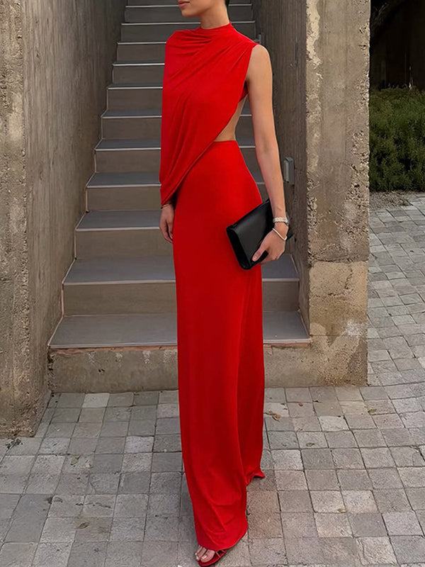 Solid Open-Back Sleeveless Maxi Dress