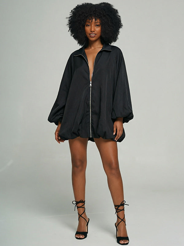 Solid Zip-Front Parachute Dress