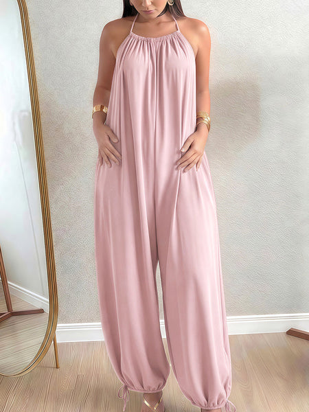 Solid Tied Halter Jumpsuit
