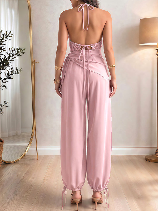 Solid Tied Halter Jumpsuit