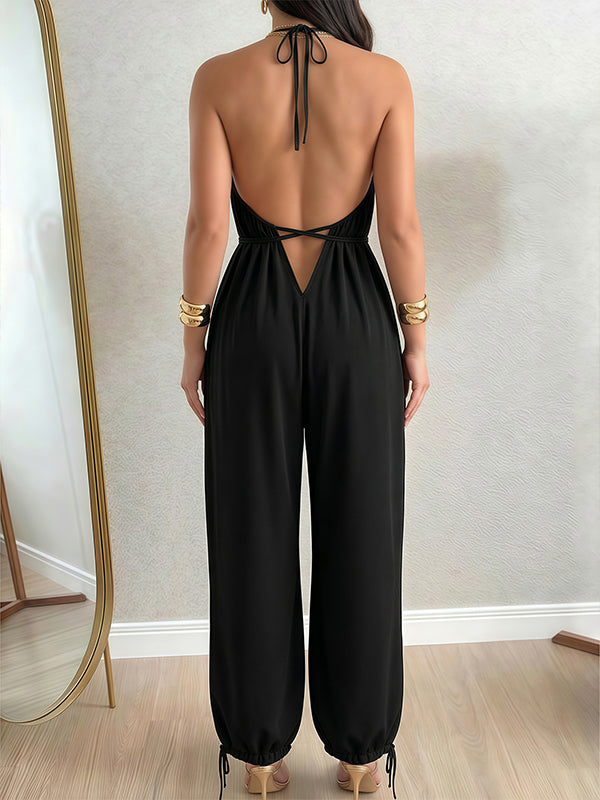 Solid Tied Halter Jumpsuit