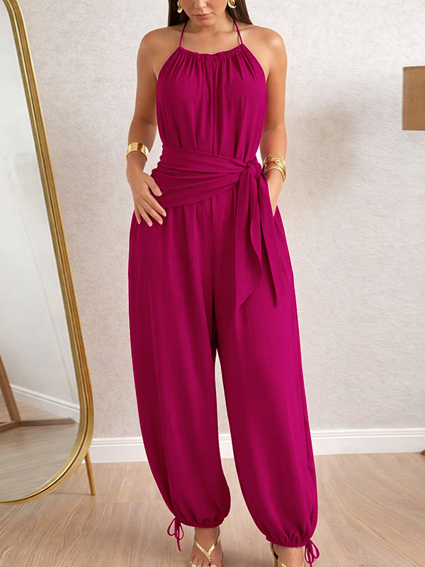Solid Tied Halter Jumpsuit
