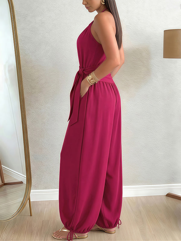 Solid Tied Halter Jumpsuit