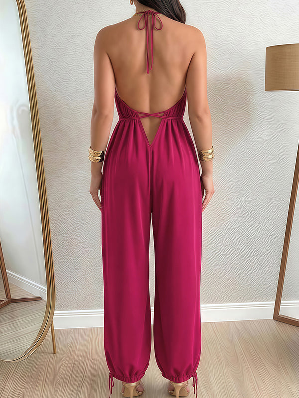 Solid Tied Halter Jumpsuit
