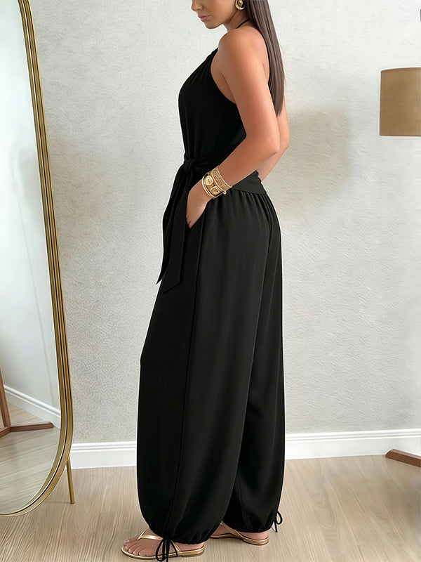 Solid Tied Halter Jumpsuit