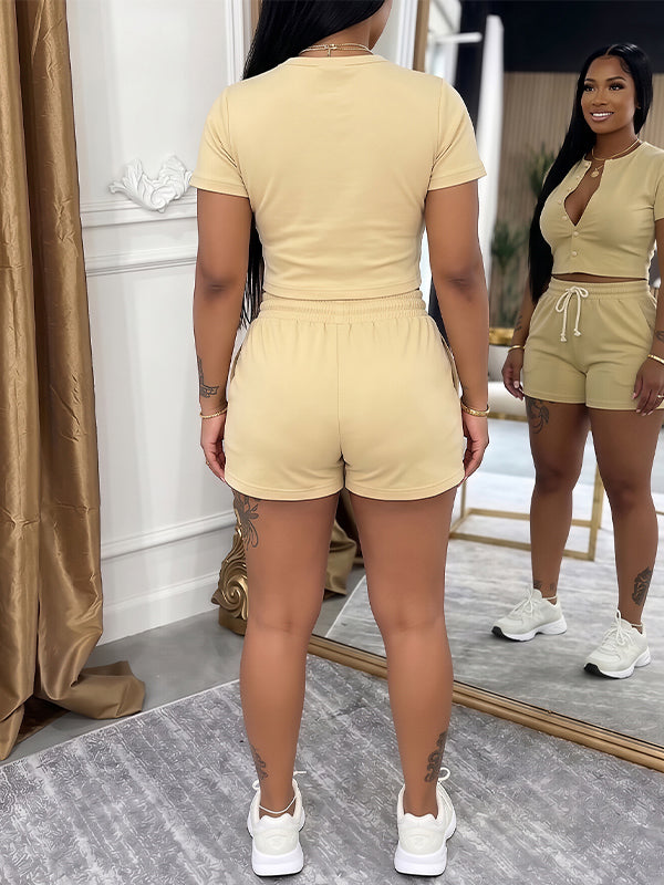 Button-Front Top & Shorts Set