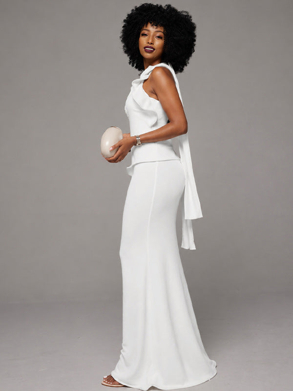 White Draped Halter Dress