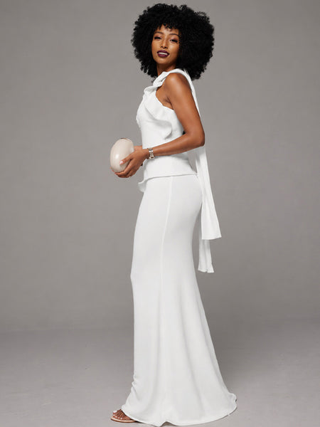 White Draped Halter Dress