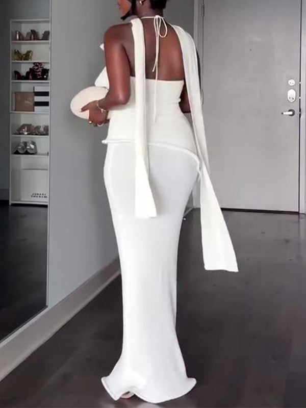 White Draped Halter Dress