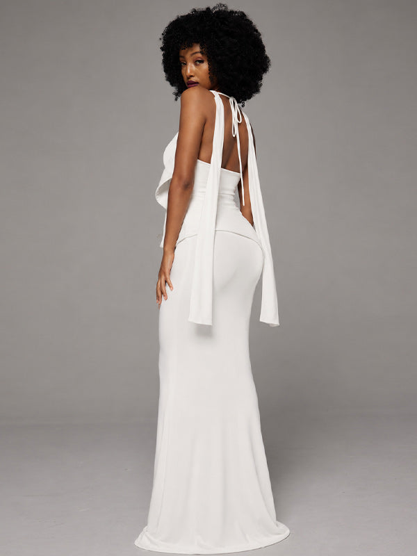 White Draped Halter Dress
