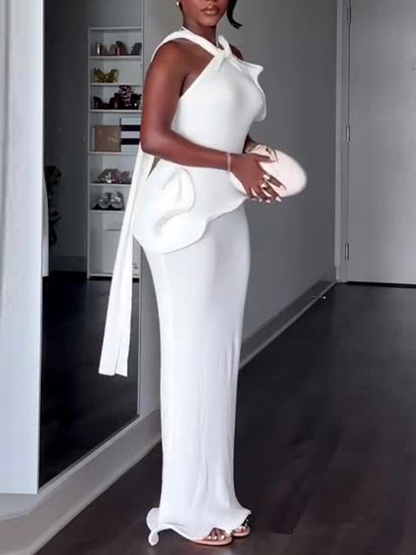 White Draped Halter Dress