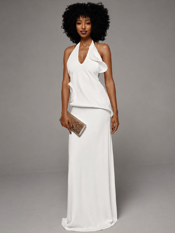 White Draped Halter Dress