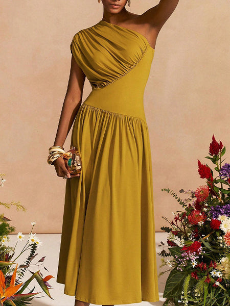 Solid One-Shoulder Maxi Dress