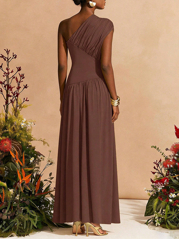 Solid One-Shoulder Maxi Dress
