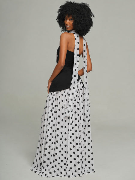 Dot Combo Strapless Dress