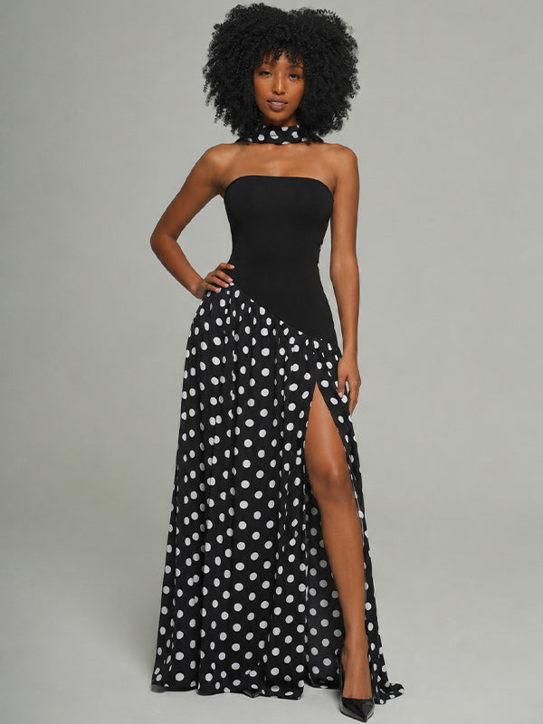 Dot Combo Strapless Dress