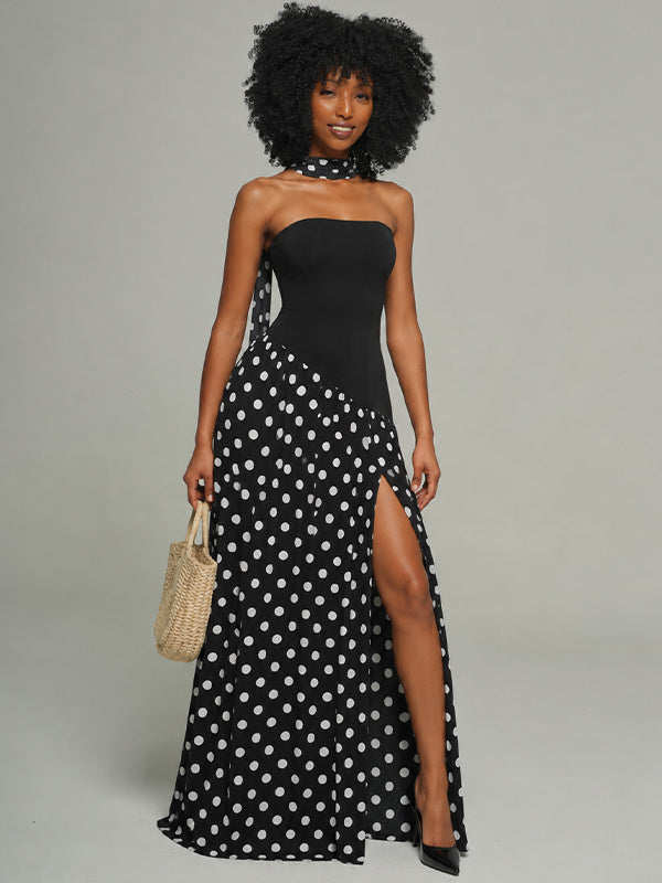 Dot Combo Strapless Dress