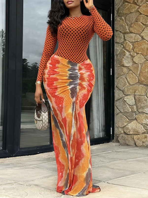 Printed Combo Ruched Maxi Dress