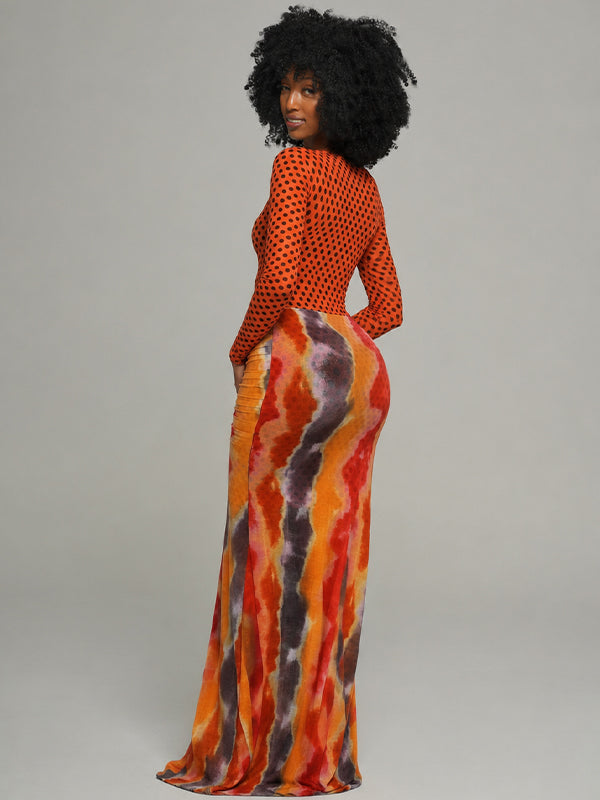 Printed Combo Ruched Maxi Dress