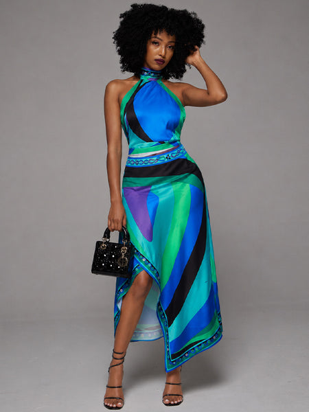 Printed Halter Top & Skirt Set