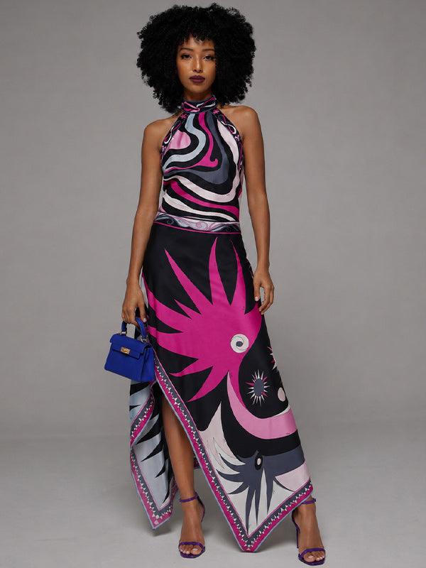 Printed Halter Top & Skirt Set