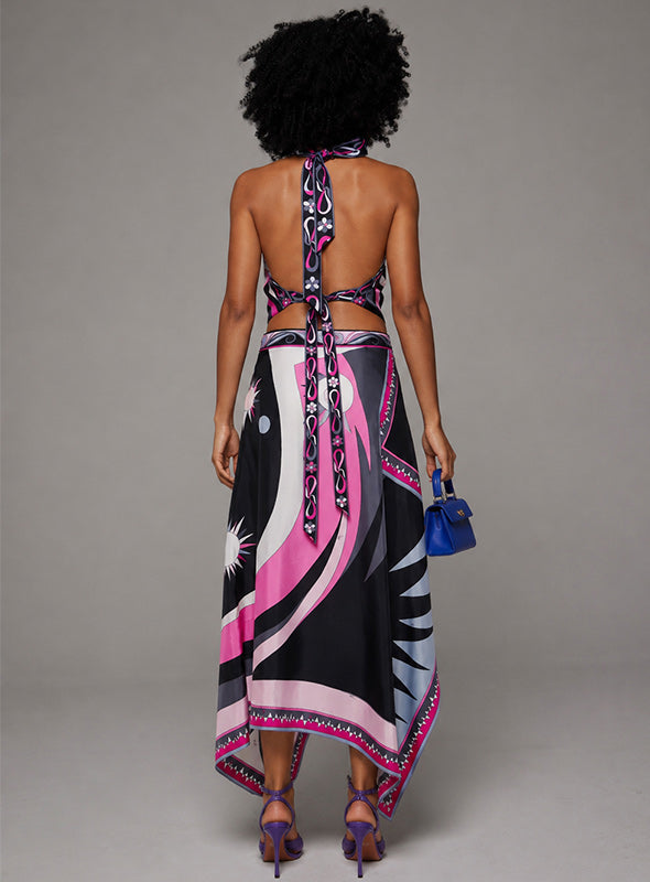 Printed Halter Top & Skirt Set
