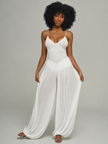 Sheer-Combo Lace-Up Cami Jumpsuit -- pre-order on 31th July