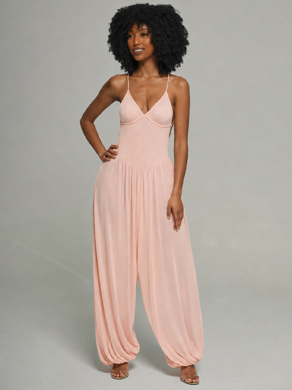 Sheer-Combo Lace-Up Cami Jumpsuit -- pre-order on 31th July