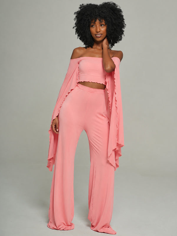 Solid Off-Shoulder Top & Pants Set