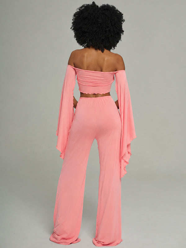 Solid Off-Shoulder Top & Pants Set