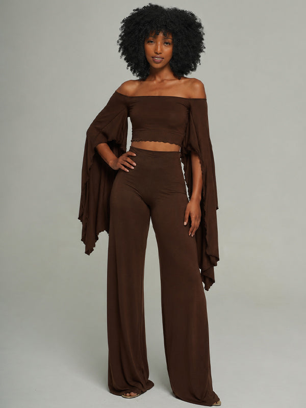 Solid Off-Shoulder Top & Pants Set