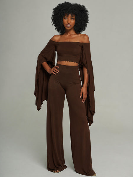 Solid Off-Shoulder Top & Pants Set