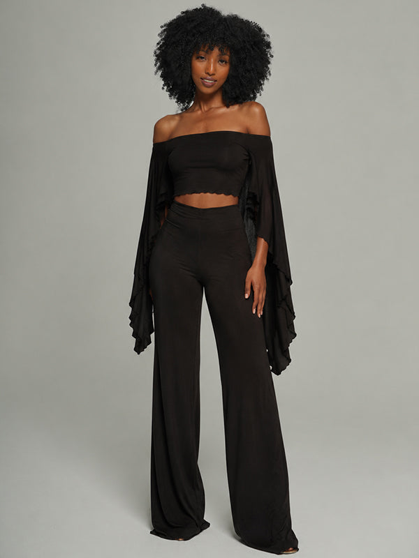 Solid Off-Shoulder Top & Pants Set