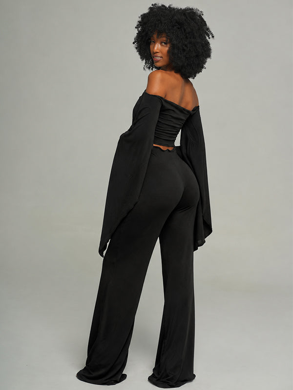 Solid Off-Shoulder Top & Pants Set