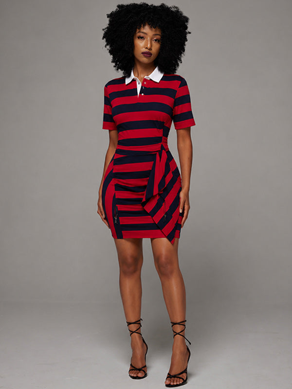 Stripe Ruched Polo Dress