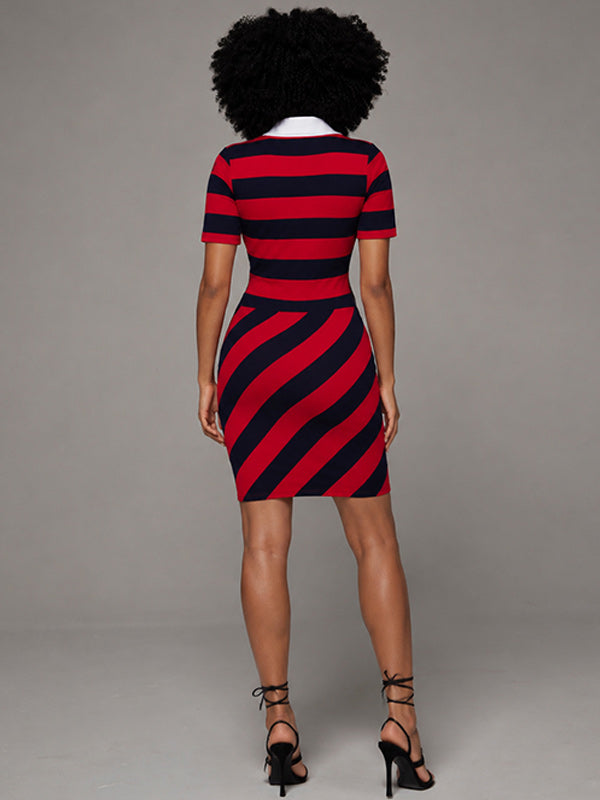 Stripe Ruched Polo Dress