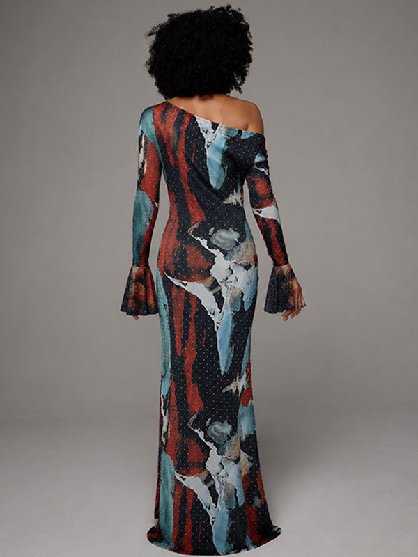 Printed Boat-Neck Maxi Dress
