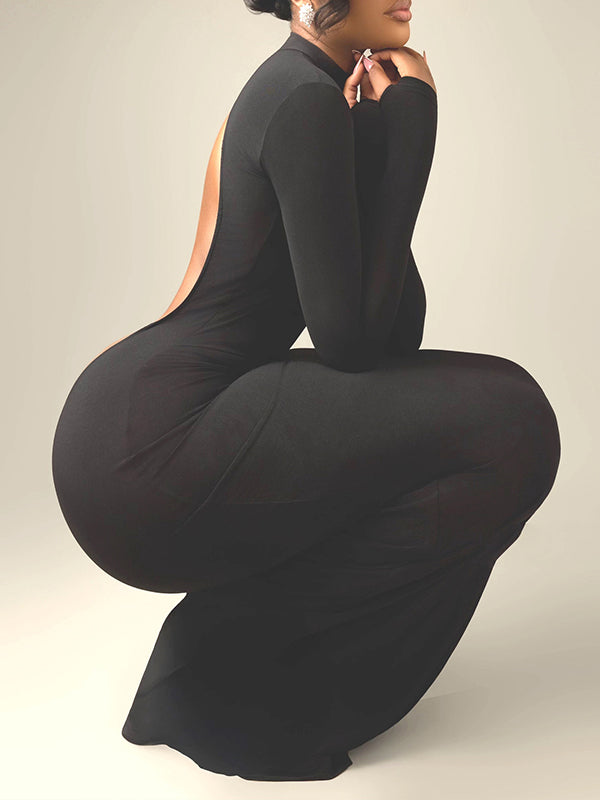 Black Open-Back Maxi Dress