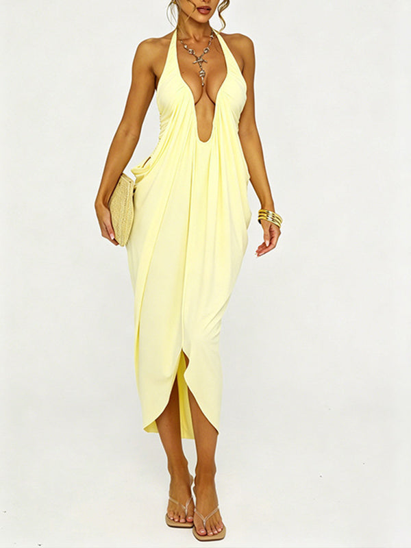 Solid Plunge Halter Dress