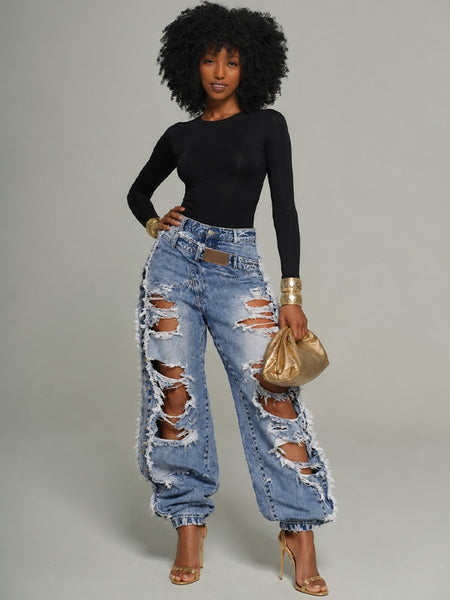 Distressed Jogger Jeans
