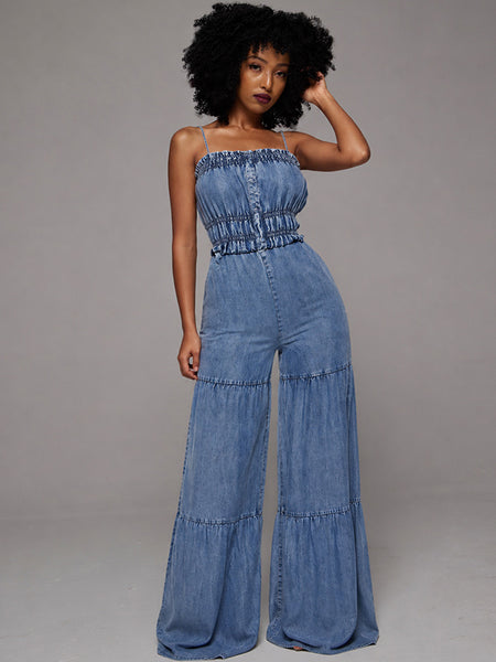 Denim Wide-Leg Cami Jumpsuit