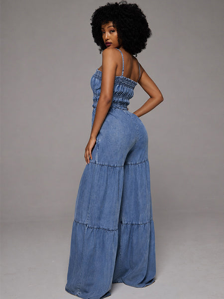Denim Wide-Leg Cami Jumpsuit