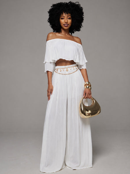 Solid Off-Shoulder Top & Pants Set