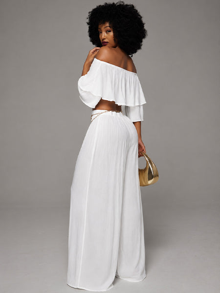 Solid Off-Shoulder Top & Pants Set