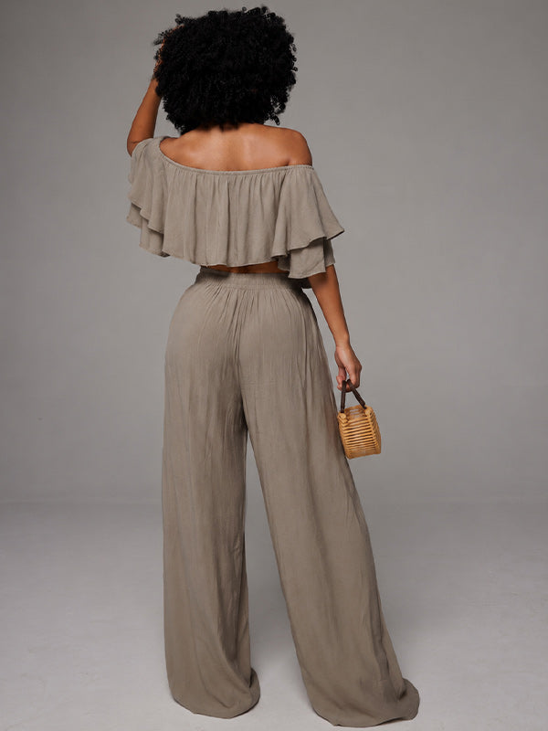 Solid Off-Shoulder Top & Pants Set
