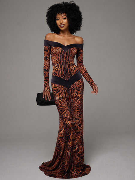 Printed Off-Shoulder Maxi Dress