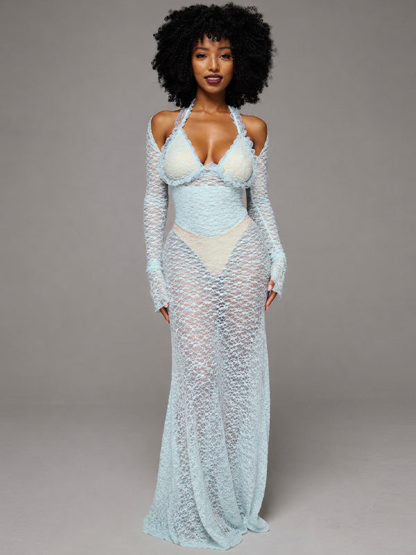 Frilled Halter Bodysuit & Dress Set