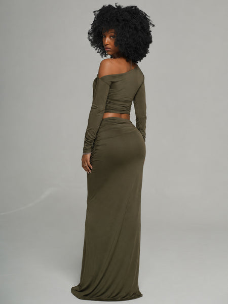 Solid Boat-Neck Top & Skirt Set