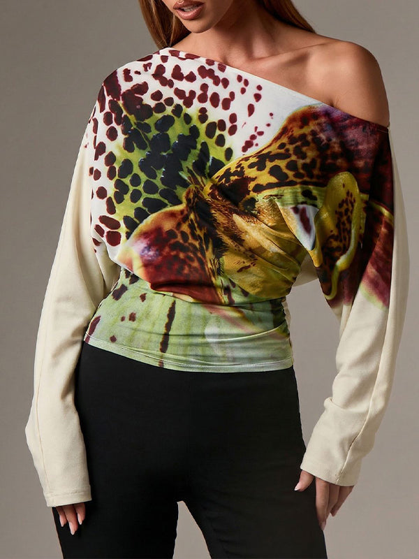 Printed Boat-Neck Tee